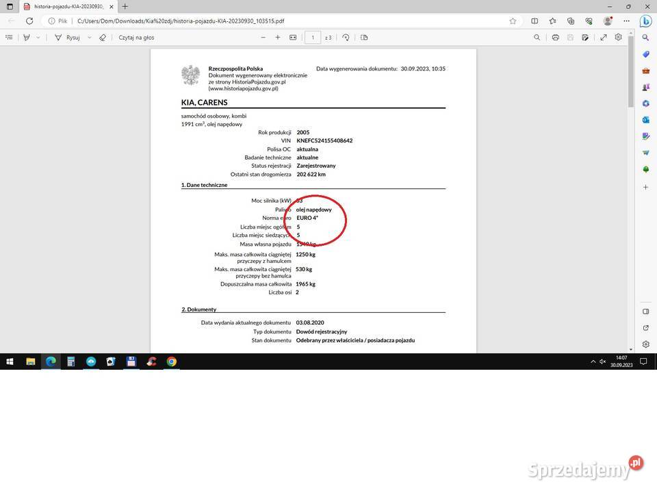 Kia Carens OC iPT 2026 Czytaj Opis Euro4Hak bez małopolskie Płaza