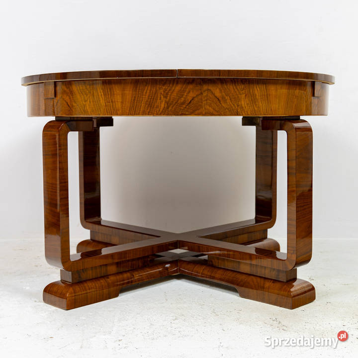 Stół okrągły art deco rozkładany orzech Swarzędz