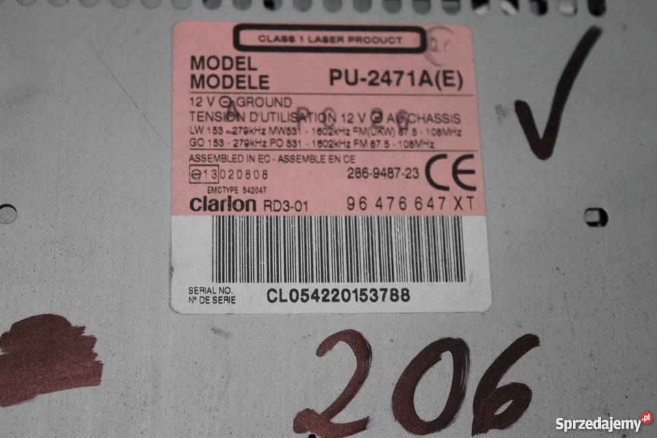 Radio Peugeot 206 307 Goczałkowice-Zdrój sprzedam