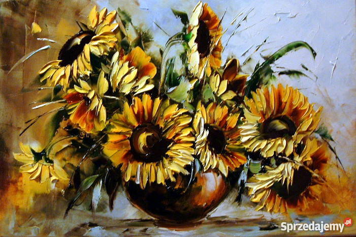 Słoneczniki  - Obraz olejny szpachla 40x60