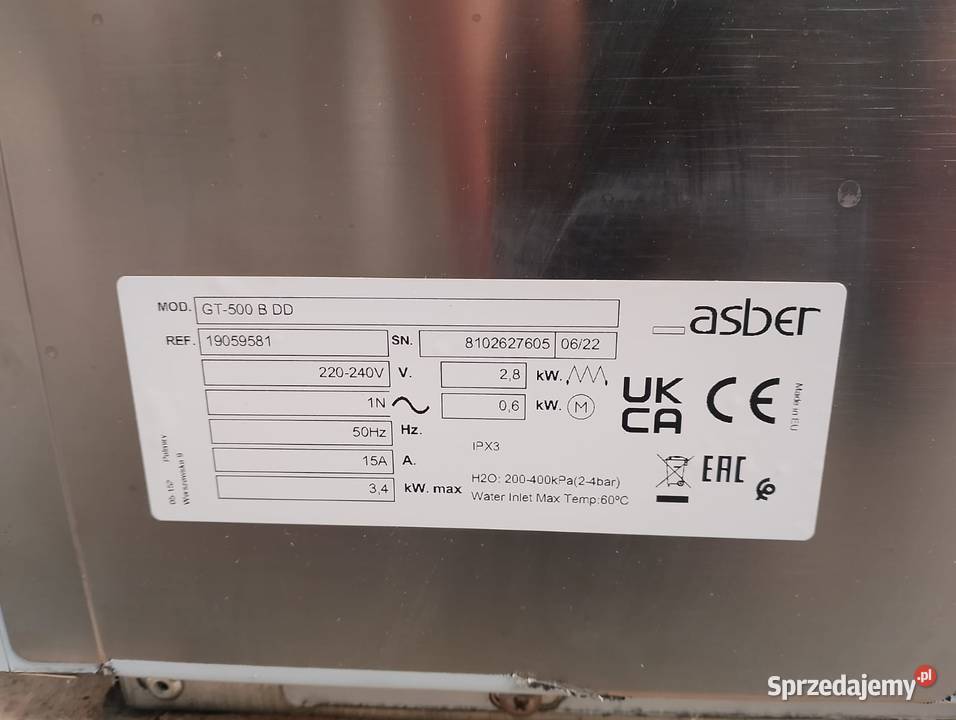 Zmywarka uniwersalna Asber GT500 B DD 2022 r z Biznes i Przemysł Wrocław