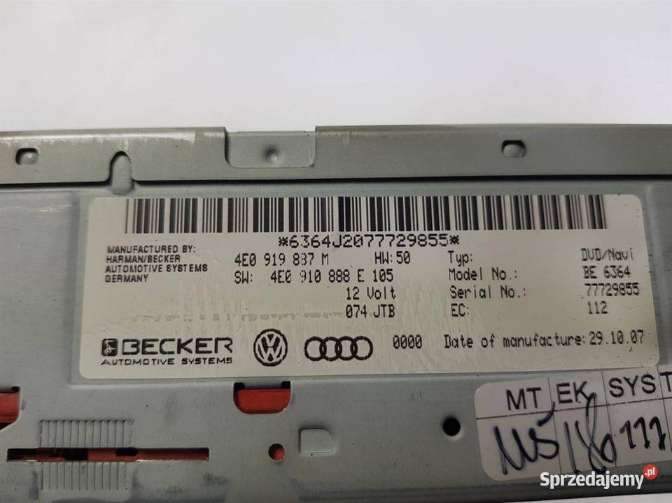 CZYTNIK NAWIGACJI AUDI A8 D3 LIFT 4E0919887M Pozostałe kujawsko-pomorskie