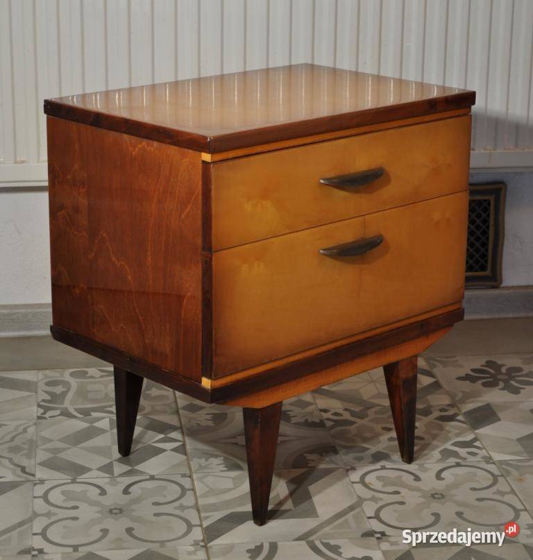 Stara drewniana szafka stojąca nocna midcentury