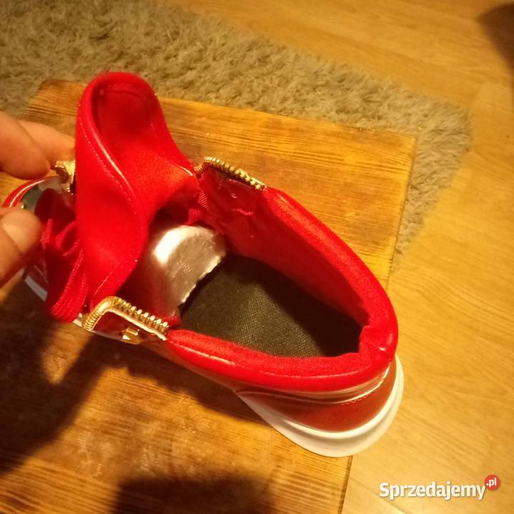 Piękne Wysokie skórzane Trampki męskie Czerwone Tomaszów Lubelski