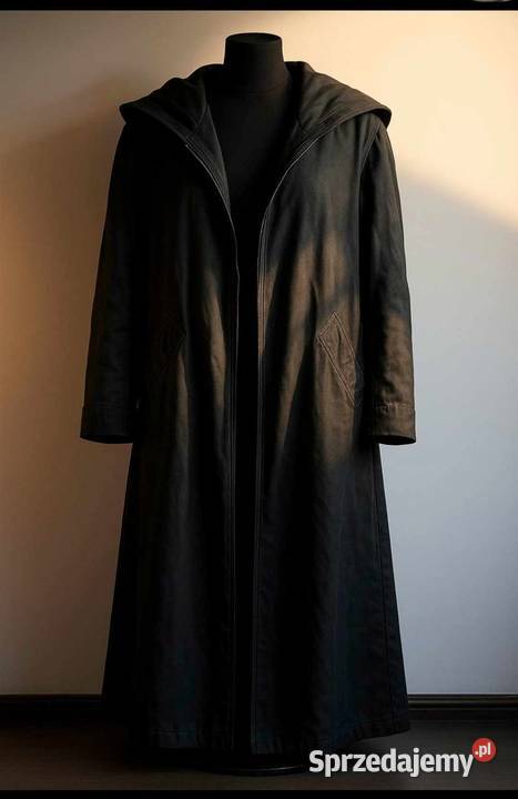 Czarny długi płaszcz ze skóry naturalnej Dąbrowa Górnicza