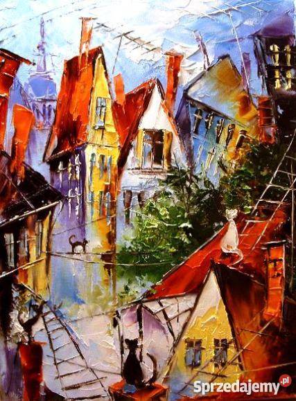 Koty Obraz plejny 40x30 szpachla Malarstwo Wrocław