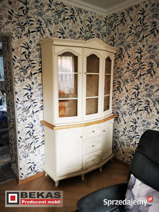 Stylowa Komoda 120LUDWIK ECRU z Dębowym Blatem 84cm Dębica