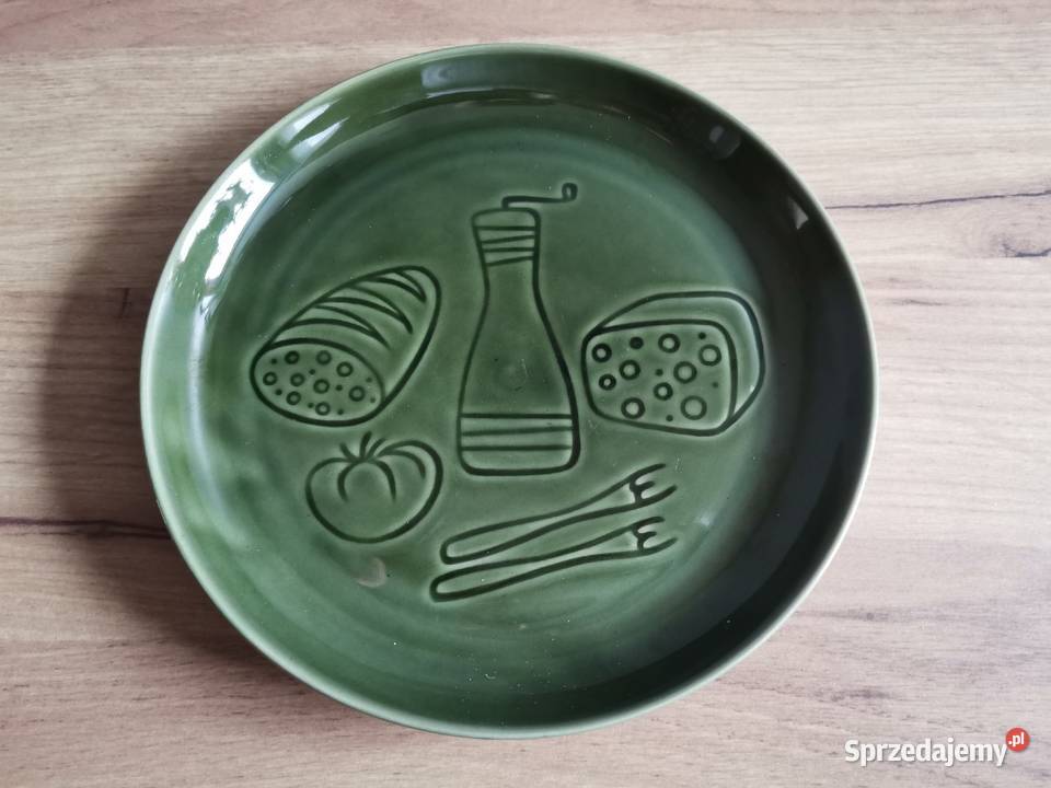 Stary talerz zielony porcelit Pruszków design