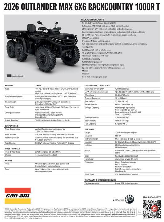 Quad CanAm Outlander 6x6 Backcountry 1000R T T3b sprzedam