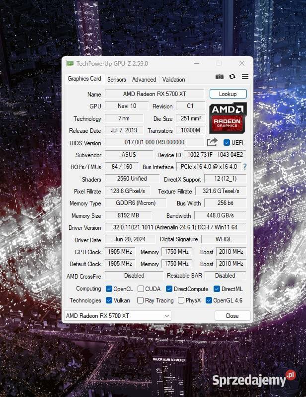 Karta graficzna Asus Radeon RX 5700 XT ROG Strix Karty graficzne zachodniopomorskie Szczecin