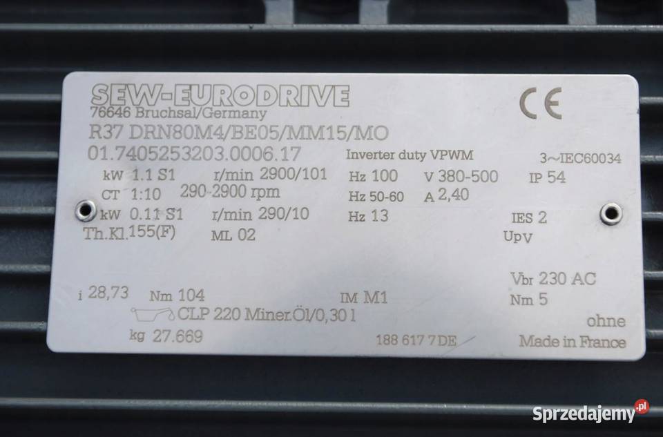 MOTOREDUKTOR 01111kw 10101obr FALOWNIK SEW lubuskie Kargowa sprzedam