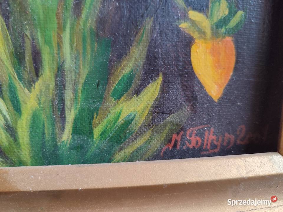 Obraz olejny martwa natura kwiaty sygnowany M łódzkie Łódź sprzedam
