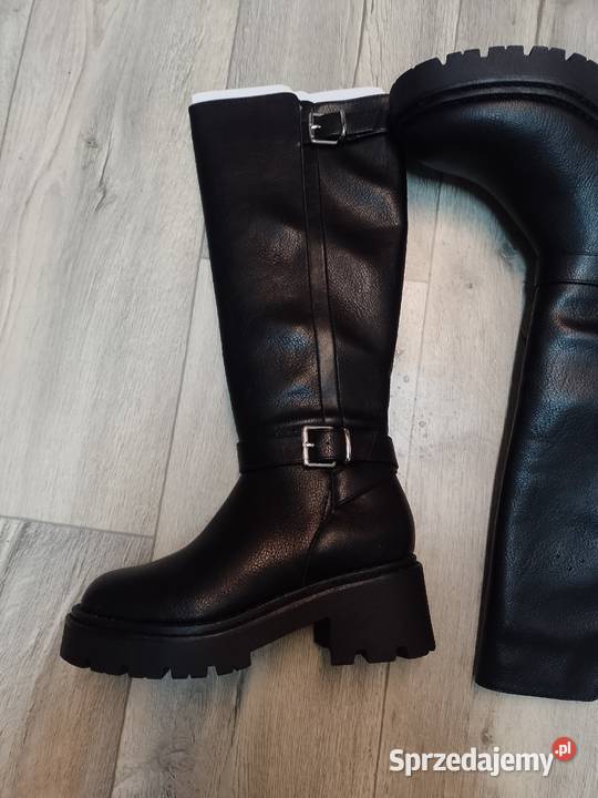 37 Czarne traperowe Kozaki oficerki biznesowe skóra ekologiczna Kraków