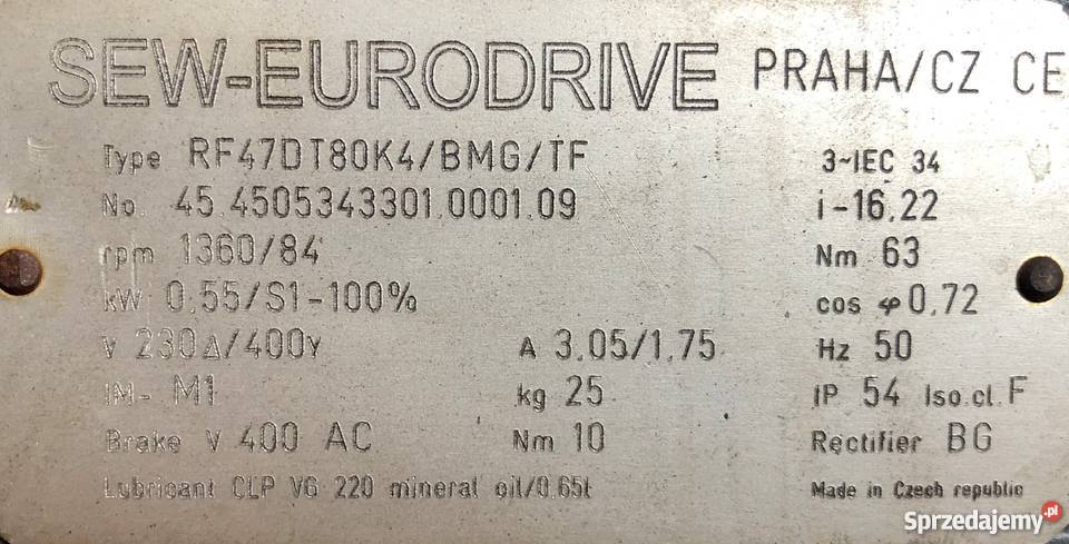motoreduktor przekładnia 055kW 84obr 3faz Pigża