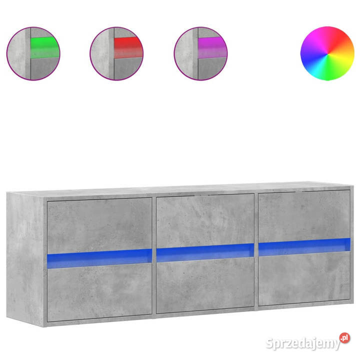 Ścienna szafka TV z LED szarość betonu 130x31x45