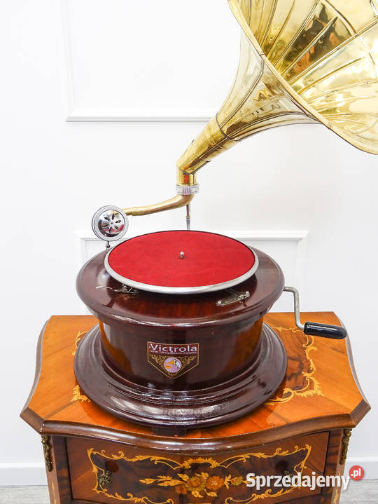 Stylowy PATEFON Victrola okrągła Mahoń obudowa