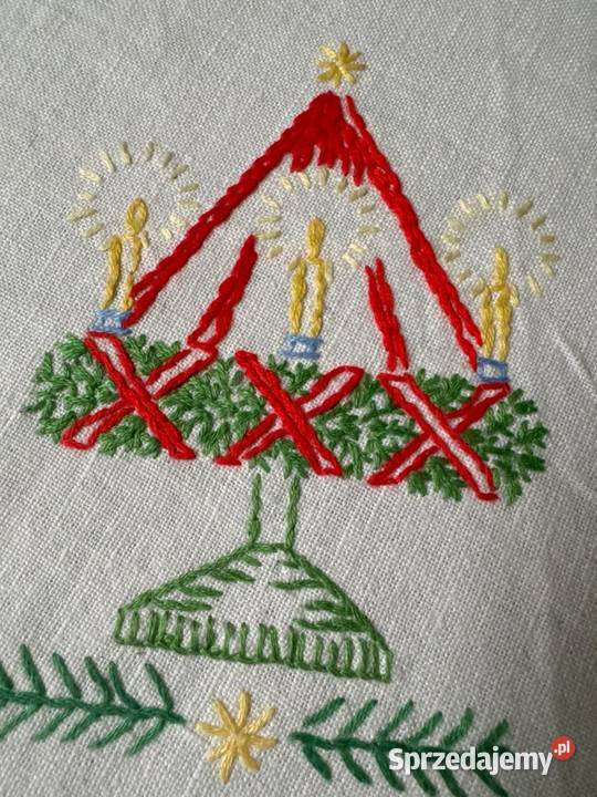 obrus okrągły ręcznie haftowany rękodzieło Zabrze