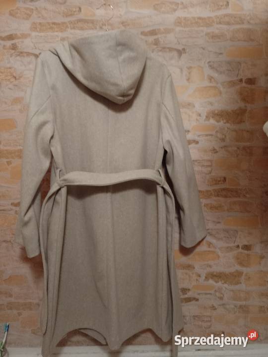 40L ZARA Beżowy płaszcz z kapturem i paskiem z Kraków