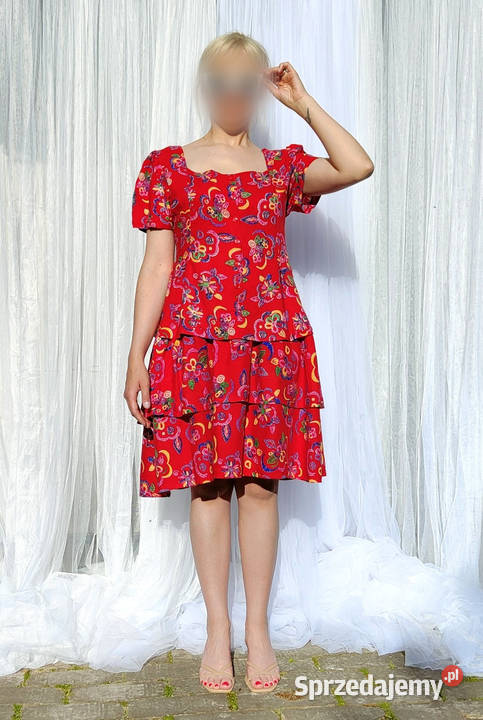 Kolorowa sukienka czerwona vintage retro XL 42 L Rozmiar 40(L) Szczecin