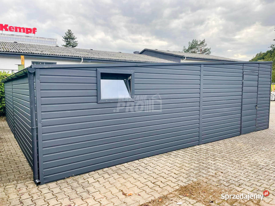 Garaz blaszany 8x8 Brama uchylna x2 okno drzwi 64m2 śląskie Tychy