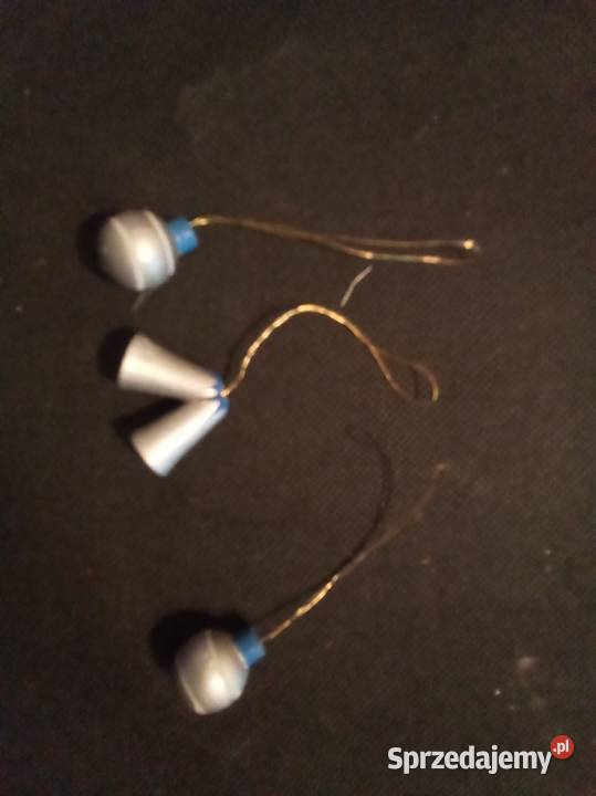 Drewniane srebrne zawieszki PRL dzwonek i dwie