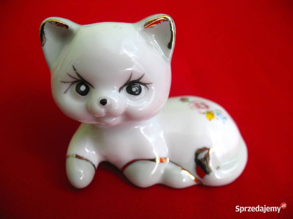Kot biały mały kotek porcelana 5 x 7 x 4 Siedlce