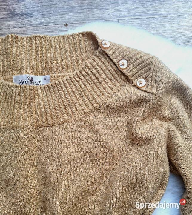 Śliczny ciepły musztardowy sweterek ze złotą Kraków sprzedam