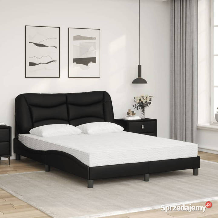 Łóżko z materacem czarne sztuczna skóra 120x200 Łóżka sprzedam