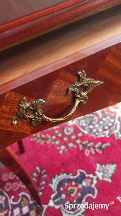 Sekretarzyk Intarsje Okucia Politura Zaokrąglone