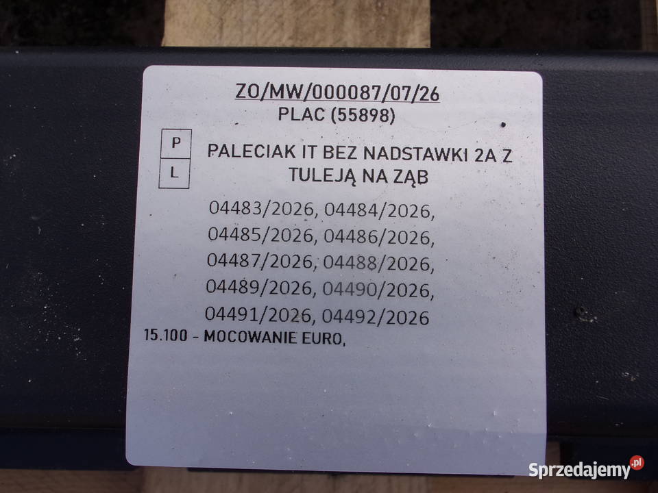Paleciak IT widły do palet z tuleja na ząb 2A Opoczno