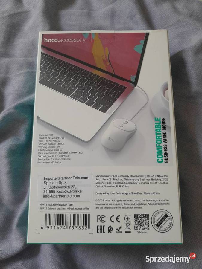 Mysz komputerowa przewodowa Hoco GM13 biała USB małopolskie Wieliczka