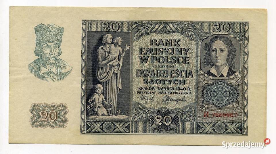 Stary banknot 20 zł. z 1940 r.