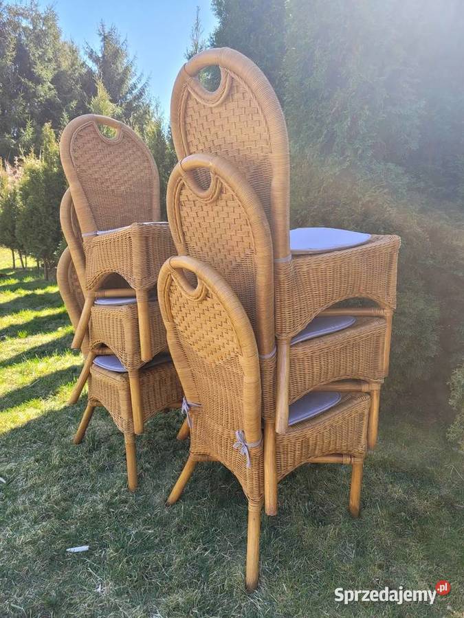 Komplet 6 foteli z ratanu z poduchą Białogard
