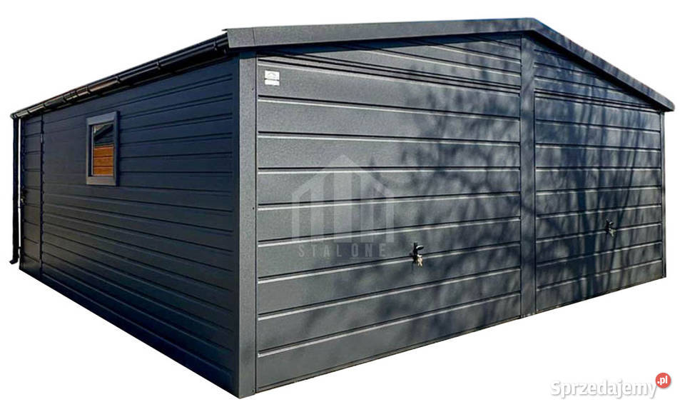 Garaz blaszany 6x58 m 2x brama uchylna drzwi blacha Chodzież