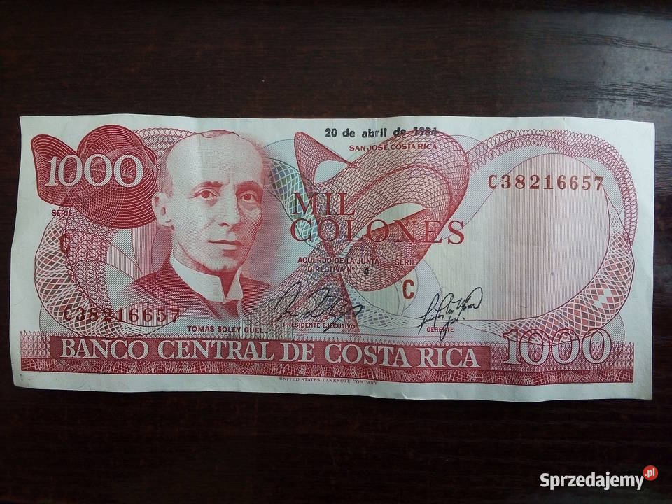 Banknot 1000 kolonów Kostaryka Płońsk