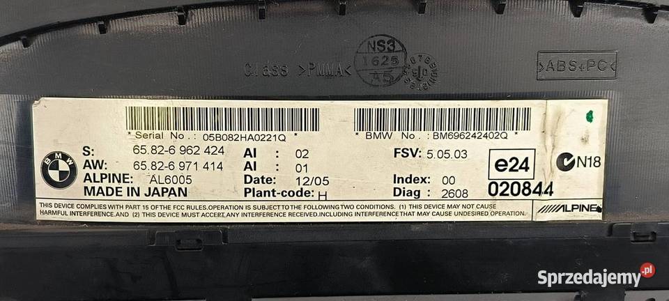 LICZNIK ZEGAR BMW SERIA 5 65826962424 osobowe Lipno sprzedam