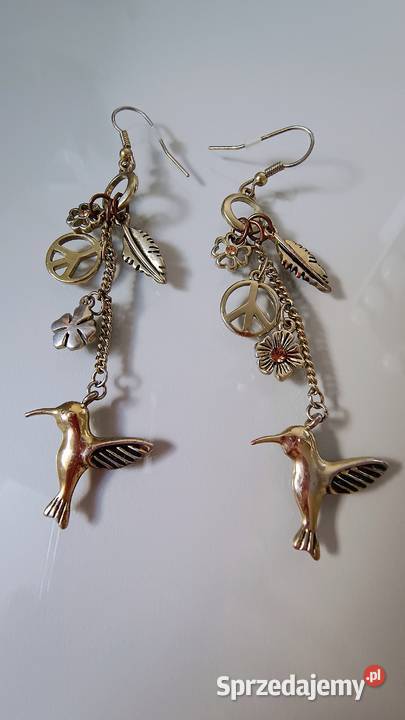 Złote kolczyki koliberki długie