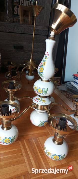 Żyrandol antyczny mosiądz plus porcelana ozdobna Białystok