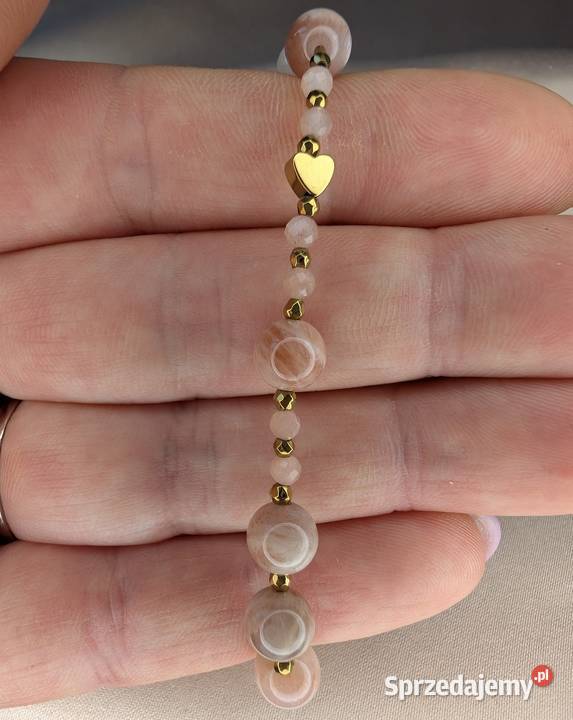 Bransoletka różaniec kamienie serduszko prezent Bielsk Podlaski