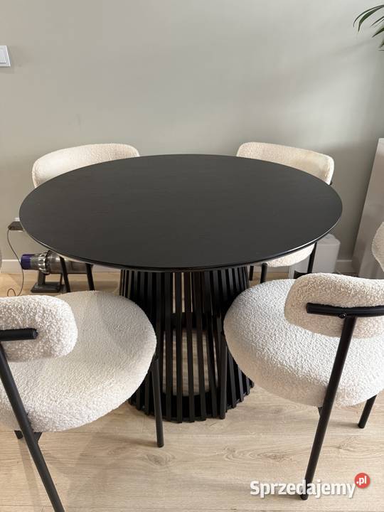 Stół okrągły 100 czarny i 4 krzesła komplet Stołki i taborety Kraków