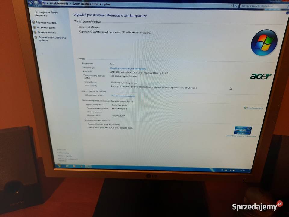 Komputer stacjonarny z monitorem Wifido nauki Pamięć RAM 4 Czarna Woda sprzedam