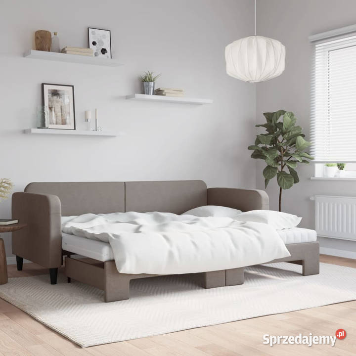 Sofa rozsuwana z materacami kolor taupe tkanina