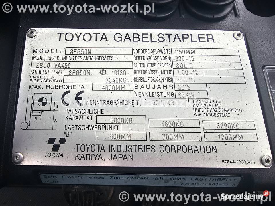 Wózek widłowy TOYOTA 8FG50N udźwig 5 TON maszt śląskie Katowice