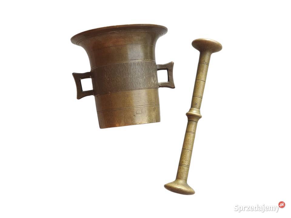 Stary mosiężny moździerz kuchenny sygnowany lata śląskie Cieszyn