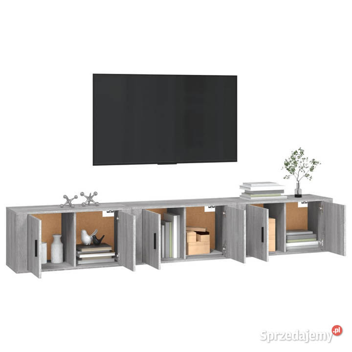 Wiszące szafki TV 3 szary dąb sonoma 80x345x40 Warszawa