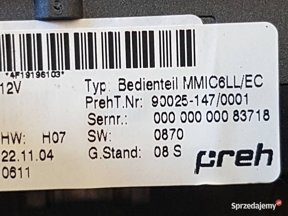 AUDI A6 C6 PRZELACZNIK PANEL STEROWANIA MMI Panele sterowania, przełączniki Turek