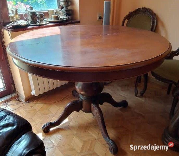 Stół okrągły rozkładany krzesła antyk mazowieckie Biała