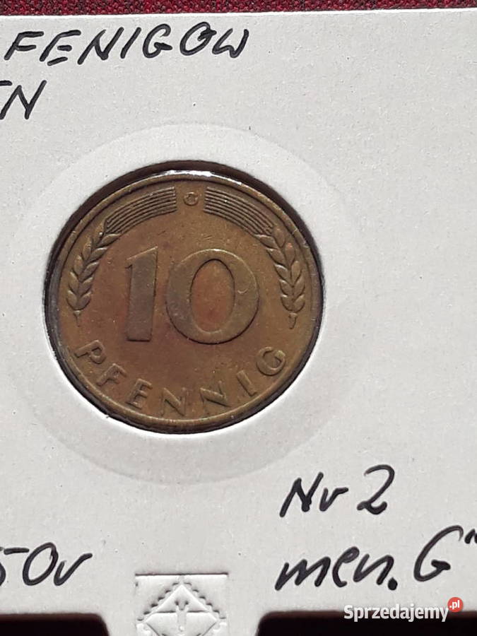 10 Fenigów RFN 1950 r men G 2 wielkopolskie Konin