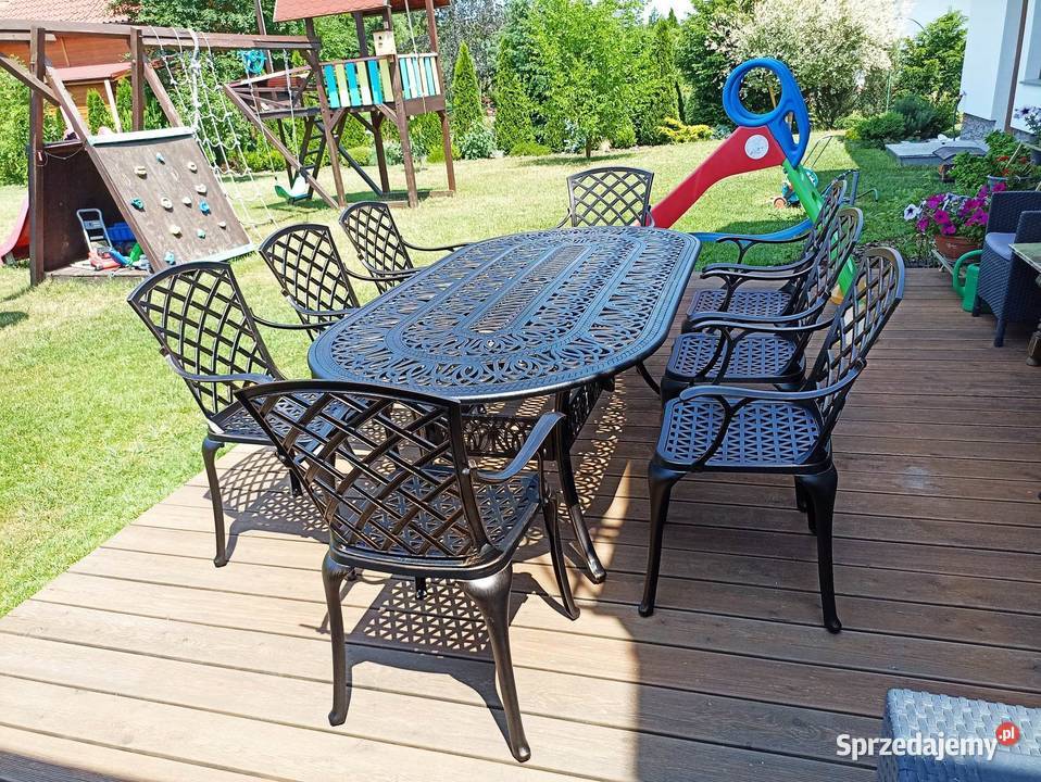 Meble ogrodowe aluminiowe komplet 8 osobowy metal