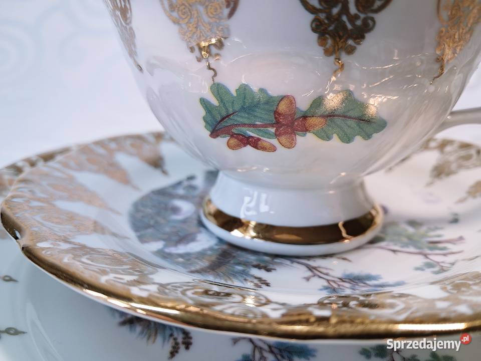 Filiżanka 2 talerzyki trio Royal Collection Porcelana i szkło lubuskie Strzelce Krajeńskie